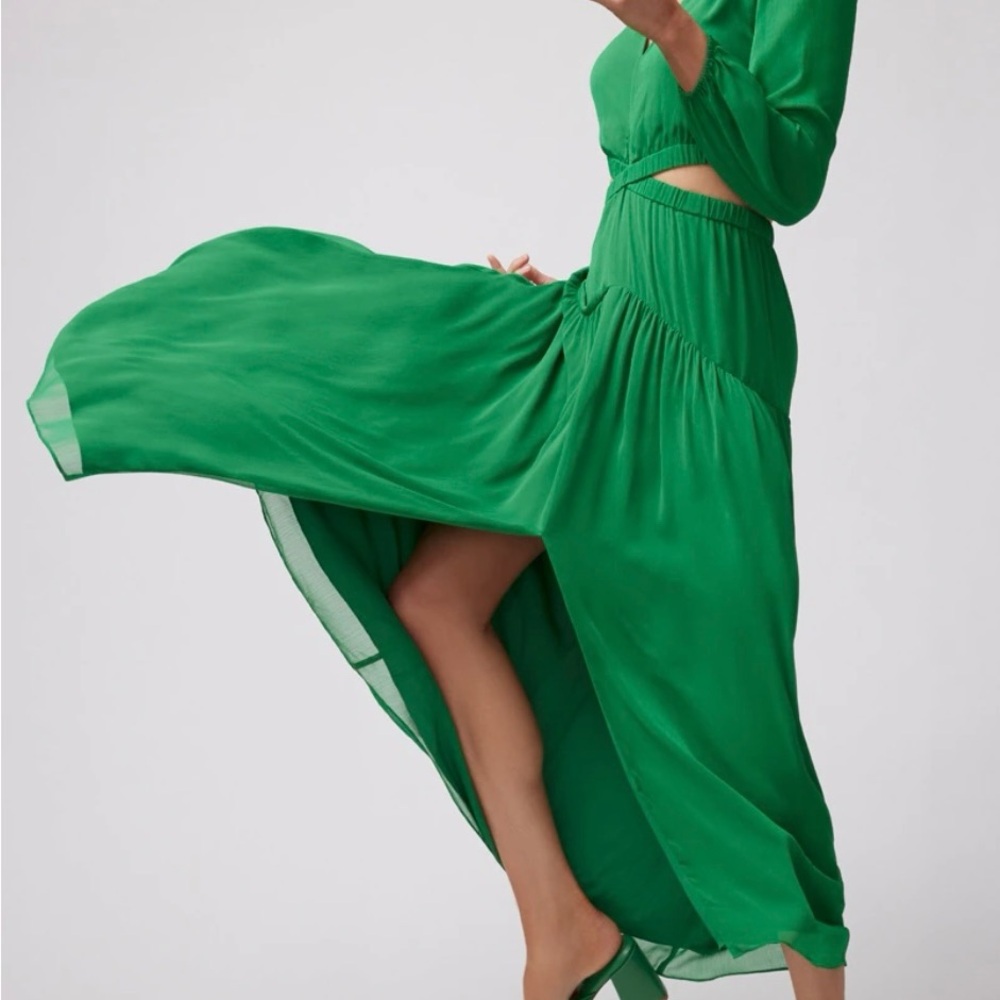 WHBM LS Drama Cutout Maxi Dress Green NWT 00 570346937